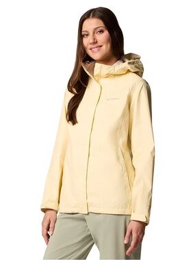 COLUMBIA Women's Hooded Rain Jacket Windbreaker Butter Yellow Gorpcore Sz Large